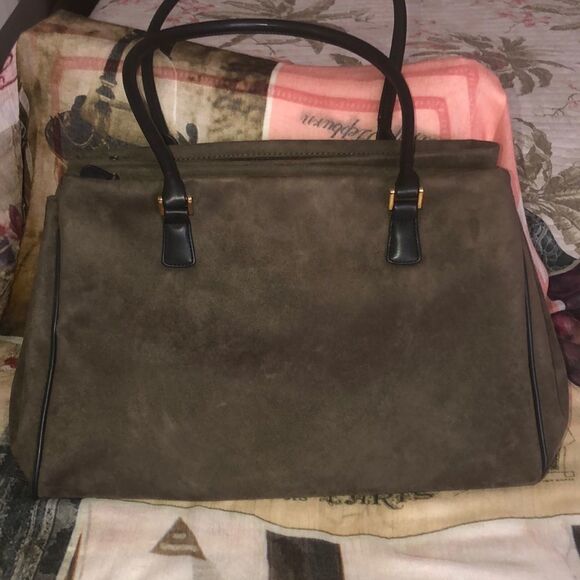 Camo Olive Moth Green & Black Faux Suede Leather Satchel - Picture 1 of 10